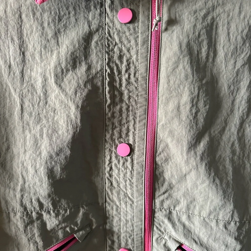 LIV Outdoor Olive Green Hooded Rain Jacket Pink Trim Lightweight XS - Picture 2 of 8